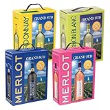 Feinste Weine Grand Sud Bag in Box Selektion - 4x 3L BIB Set - Merlot Rotwein, Merlot Rosé, Chardonnay Weißwein, Sauvignon Blanc Weißwein