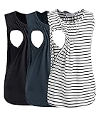 Smallshow 3er Pack Umstands-Still-Tanktops Ärmellos Stillen Tops Damen Stilloberteile,Black-Dark Grey-White Stripe,M