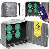 KESSER® Gartensteckdose Steinoptik mit 4 Steckplätzen - mit WiFi Funktion Steuerung per App - Inkl. Montageset, Mehrfachsteckdosen aussen mit 3m Verlängerungskabel Außensteckdose IP44 Dämmerungssensor