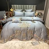 SLOPSS Stickerei Bettwäsche Sets 600TC Egyptian Baumwoll Bettwäsches Set (Farbe: eine Größe: Queen (A King Size 4pcs)