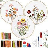 AOTWAN Stickset für Anfänger, Blumenmuster Pflanzen Sticken Set Erwachsene Stickerei Set mit 2 Stück Bambus Stickrahmen, Anleitung und Werkzeuge, Kreuzstich Set für DIY Kunst, Handwerk