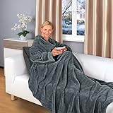 Gräfenstayn® Kuscheldecke mit Ärmeln und Fußtasche - Flauschige Decke zum anziehen - Öko-tex Standard 100 - Ärmeldecke für Damen & Herren - TV-Decke (Anthrazit, 180x150cm)