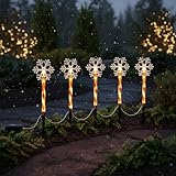Umikk LED Gartenstecker Schneeflocke 5er Set, Weihnachtsbeleuchtung Außen Acryl, 36 cm - Weihnachts Winter Deko beleuchtet Außen Garten Deko Weihnachts Beleuchtung warm weiß, Batteriebetrieben
