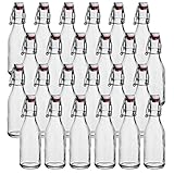 gouveo 24er Set Glasflaschen 250 ml rund mit Bügelverschluss rot - Kleine Bügelflasche zum Befüllen - Bügelverschlussflasche, Likörflasche, Schnapsflasche, Saftflasche