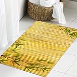 JHAOUNUK Schnell trocknende Badezimmermatte, saugfähige Bodenmatte für Zuhause, rutschfeste Gummi-Unterseite, leicht zu reinigen, Badezimmer-Duschmatte, hellgoldener Bambus-Hintergrund, ideal für