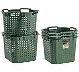 BURI 5x Erntekorb Kartoffelkorb Gartenkorb lebensmittelecht, 25L - Laubkorb Obstkorb Gemüsekorb 40x40x30cm Drehstapelkorb - HDPE Kunststoffkorb Vorratskorb stapelbar, grün, extrem robust