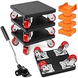 Druuzyl 4 Stück Möbel Transportrollen Set, Möbelwagen mit Verlängerungsstange und 4 Möbelroller, Schwerlast Möbelroller 360 Grad Drehbar Rads 500 kg Tragfähigkeit für Möbel und Schwere Gegenstände