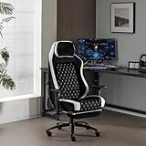 WOLTU Gaming Stuhl, Bürostuhl ergonomisch, mit ILanglebiger integrierter Schwamm, adaptiver Lendenwirbelstütze, Fußstütze Armlehnen, 200 kg belastbar, Samtbezug Metallrahmen, Schwarz + Weiß, GS05sw