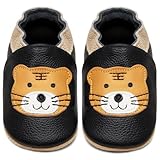 IceUnicorn Krabbelschuhe Baby Lauflernschuhe Jungen Mädchen Weicher Leder Babyhausschuhe Kleinkind Rutschfeste Lederschuhe Baby(Schwarzer Tiger, 12-18 Monate)
