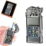 ZOYDP Feuerzeug mit Uhr, Sturmfeuerzeug Gas Nachfüllbar, Winddichtem Jet Feuerzeug, Drachen Feuerzeug, Feuerzeug Sturmfeuerzeug, Vintage Feuerzeug, Sturmfeuerzeug Jetflamme Geschenke für Männer
