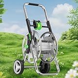 Tragbarer Garten Schlauchwagen, Mobile Metall Schlauchtrommel mit Rädern, Seilaufhängung for Praktische Schlauchaufbewahrung und Bewässerung, Gartengeräte