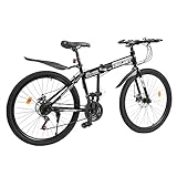 WINZING Folding Fahrrad 26 Zoll Mountainbike Fahrrad, Scheibenbremse 21 Gang-Schaltung Mountainbike Höhenverstellbar Fahrrad, Folding Fahrrad für Jungen, Mädchen (Schwarz und Silber)