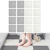 Jonikuper Rutschfeste graue PP-Drainage-Fußmatte für Badezimmer, Küche, Garage, Garten – 30 x 30 cm, ineinandergreifende Fliesen für Nassbereiche, Terrasse, Outdoor, Dusche, WC-Abdeckung (B)