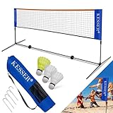 KESSER® Badmintonnetz Tennisnetz | 300cm | Federballnetz 3-Fach-Höhenverstellbar 107/120/155cm, Set bestehend aus Netz, 3X Federball, Transporttasche, stabilem Eisen-Gestell, Indoor & Outdoor, Blau