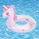 MoKo Aufblasbarer Schwimmring, Glitzer Pailletten Einhorn Cartoon PVC Wasserspielring, Schwimmreifen Wassersport Partyzubehör Tierform Schwimmringe für Kinder Sommer Schwimmbad Pool Strand, Pink