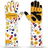 WESTWOOD FOX Leder Gartenhandschuhe Lange Unterarmschutz Ärmel dornsichere Arbeitshandschuhe Rose Beschneiden Garten Sicherheit Atmungsaktiv Langlebig Dicke Handflächenhandschuh (Gelb, L)
