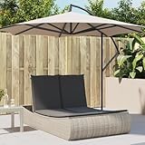Doppel-Sonnenliege mit Kissen Hellgrau PE Rattan Gartenliege Outdoor Lounge Möbel mit Verstellbarer Rückenlehne, waschbaren Bezügen & wetterfestem Design für Terrasse Pool Balkon