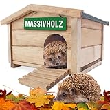 Hecht zooprinz winterfestes Igelhaus mit Boden und wetterfestem Dach - Igelfutterhaus - Igelhaus - Ganzjährig perfekt für den Igel Winterschlaf & als Nisthaus für die Igelfamilie - Igelhaus