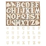 ANCLLO Holzbuchstaben A-Z und Herz-Set mit Ablagetablett, Holzbuchstaben, natürliches Holz, für Kunst, Handwerk, DIY, Hochzeit, Dekoration, 112 Stück