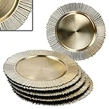 MamboCat 6er Set Platzteller Kairo Gold I Ø 33 cm I Leichter Dekoteller mit gezacktem Rand aus Kunststoff I Platzset für 6 Personen I für Weihnachten, Hochzeiten & Co.
