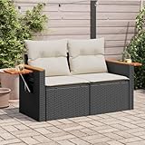 Festnight Gartensofa mit Stauraum Rattan Sofa 2 Sitzer Lounge Sofa Outdoor Kleines Balkon Sofa Balkonmöbel Rattansofa Gartenlounge Polyrattan Gartenmöbel Set Balkon Lounge Klappbare Beistelltisch