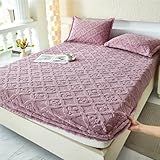 Matratzenschoner Plüsch Spannbettlaken, Atmungsaktive Bettwäsche aus Gebürsteter Milch-Samt, mit Gummizug Farbecht für 30CM Hohe Matratzen(Purple,180 * 200cm)