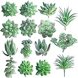 FEPITO 15 Stück Künstliche Sukkulenten Grün Unfotted Faux Blume Sukkulenten Mini Echeveria Picks Bulk Vorbauten für Zuhause Indoor Fairy Garden Dekorationen