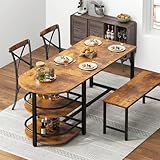 soges Großer Esstisch mit Doppel-Ablage Moderner Küchentisch in Holzoptik, Multifunktionaler Esszimmertisch für Küche und Büro, 180 x 80 x 75 cm Retro