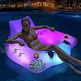 LanBlu Aufblasbarer Pool Luftmatratze Schwimmsessel mit Farbe Wechselnden Licht, Solarbetriebene Luftmatratze Wasser Pool Erwachsene Sofa mit 2 Becherhalter, Luftmatratze Pool für Erwachsene