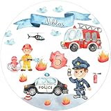 Tortenaufleger Tortenbild Fototorte Geburtstag Kindergeburtstag Wunschtext Rettungsfahrzeuge Feuerwehr Polizei - fertig AUSGESCHNITTEN TG2329