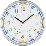 WUWEOT 30cm Wanduhr Kinder Lautlos Farbenfrohe Kinderwanduhr Lernuhr Wanduhr für Jungen und Mädchen mit Lautlosem Uhrenwerk und Farbenfrohen Zahlen für Kinderzimmer Klassenzimmer Spielzimmer