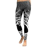 Wtouhe Sporthose für Damen, bedruckt, Stylisch, Running, Workout, Gymnastik, Jogging, Fitness, Übung, Yoga, lange Taille, elastisch, Leggings, Comfort Knickerbockers 2020 Gr. L, 16 Zoll schwarz