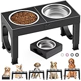 X XBEN Erhöhter Hundenapf, 5 Höhenverstellbar Futternapf für Kleine Mittlere Große Hunde, Futterstation 2 Große Eingedickte Edelstahlschalen, Rutschfester Hundenapf, BPA frei Plastik