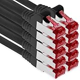 1aTTack.de - 10x 0,5m CAT6 Patchkabel S/FTP PIMF Schirmung CAT.6 RJ45 Netzwerkkabel Ethernetkabel DSL LAN Router Switch Modem Patchfeld - schwarz - 10 Stück