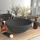 LAPOOH Luxus-Waschbecken, Aufsatzwaschbecken, Bathroom Sink, Waschtisch, Ablaufgarnitur, Aufsatzbecken, Rund Matt Dunkelgrau 32,5x14 cm Keramik