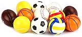 DERAYEE Packung mit 12 Mini Sport Trainings bällen,Weiche Schaumstoff-Sportbälle Umfassen Basketball,Fußball,Fußball,Tennisball,Rugby und Volleyball