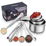 HAUSPROFI Edelstahl Messbecher und Löffel mit Messlineal, Scoop mit Clip, 4 Messbecher & 5 schmalgenaue Messlöffel & 1 Messlineal (Richtmaschine) & 1 scop mit clip, 11er-Set