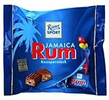 RITTER SPORT Rum, 200 g, gefüllte Vollmilchschokolade mit Haselnusscreme, Sultaninen & Rum, karibische Knusperstücke mit Schokolade und echtem Jamaica Rum, einzeln verpackt