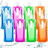 Newofview 8 Stück Faltbare Trinkflasche 460ml Wiederverwendbare Wasserflasche mit Karabiner Faltbar Trinkflasche für Outdoor-Sport, Radfahren, Wandern
