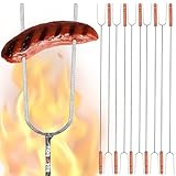 KOTARBAU® 10er Set Grillspieß 100 cm extra langer Spieß mit zwei Zinken für Lagerfeuer mit Holzgriff