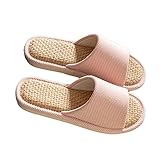 AioTio Gemütlich Leinen Hausschuhe für den Innenbereich – Atmungsaktiv und komfortabel Pantoffeln(Rosa,40/41 EU)