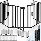 KIDUKU® Kaminschutzgitter mit Tür Metall 300 cm | Absperrgitter Ofenschutzgitter faltbar | Konfigurationsgitter inkl. 5 Elementen (Schwarz)
