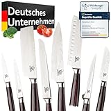 Messerhai Messerset Sakura, 8-teiliges Küchenmesser-Set mit Pakka-Holz-Griffen – Chefmesser, Santoku, Ausbeinmesser, Brotmesser, Schälmesser, Nakiri, Yanagiba, in Geschenkbox