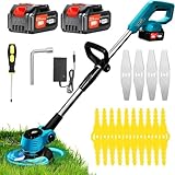 Xbzzgmg Rasentrimmer mit Akku, Akku Rasentrimmer mit 2 Akkus und 2 Messertypen Verstellbarer Freischneider, Teleskop-Freischneider Akku mit Geringem Geräuschpegel für Höfe, Gärten und Gehwegkanten