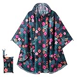 COLFEZY Regenponcho Damen/Herren Outdoor Jacket – Wasserdicht, Leicht & Packbar für Wandern, Camping Mit Kapuze und Taschen (DE/NL/SE/PL, Alphanumerisch, XS, 3XL, Regular, Regular, Blütenzeit)