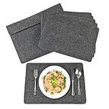 Exklusives 6er Set Platzsets aus Filz in edlem Dunkelgrau - 6er Tischsets, Platzdeckchen, Essenunterlagen, Malunterlagen, Bastelunterlagen u.v.m. in passender Filztasche mit Klettverschluss