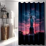 Duschrollo 150x200cm, Schwarz Duschvorhang Freiheitsstatue Duschrollo für Badewanne Wasserdicht Shower Curtains, Shower Curtain Polyester Textil mit ösen und 12 Duschringen, Badezimmer Deko -lsy25072P