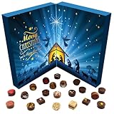 Hallingers Heiligabend - Adventskalender Pralinen Geschenk handmade ohne Alkohol aus Edelkakao Schokolade (Box) - Adventskalender Neuheiten & Adventskalender befüllen | Glückwunsch Chanukka Freundscha