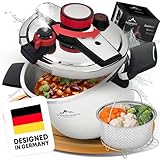 𝐅𝐚𝐥𝐤𝐞𝐧𝐬𝐭𝐞𝐢𝐧 Schnellkochtopf 6l [mit Garkorb], geeignet für alle Herdarten  Pressure Cooker 𝐦𝐢𝐭 𝐊𝐨𝐜𝐡𝐳𝐞𝐢𝐭𝐬𝐢𝐠𝐧𝐚𝐥 | Dampfkochtopf mit 2 Kochstufen