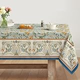 Artoid Mode Boho Vintage Pfauen Blumen Blätter Landhausstil Tischdecke 140x220 cm, Fleckschutz Tischwäsche Küche Dekoration Urlaub Party Dekor